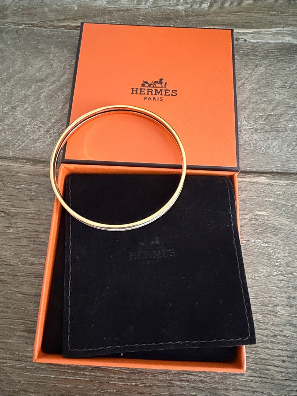 Hermès Gold and Cream Enamel Thin Bangle